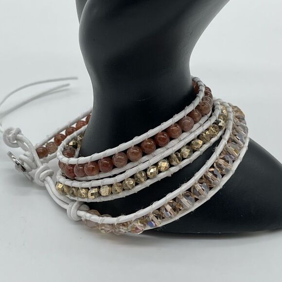 Victoria Emerson Leather Wrap With Genuine Hematite, and Crystals - Picture 2 of 4